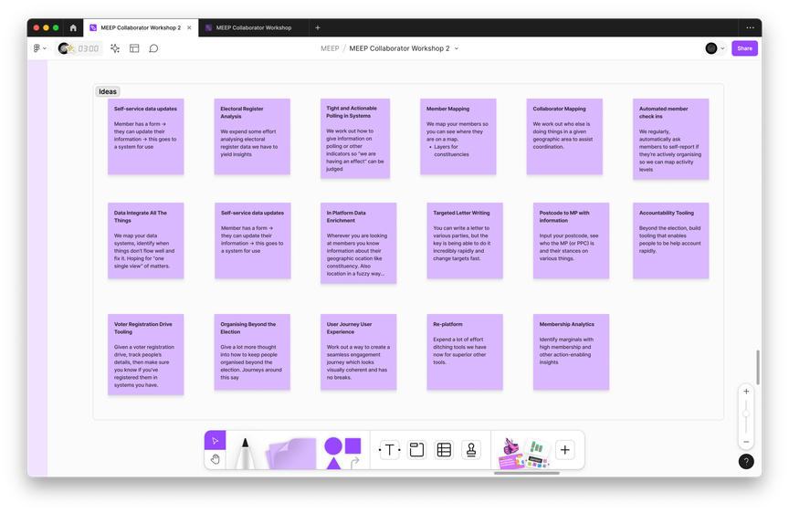 Screenshot of a online whiteboard with potential prototyping options