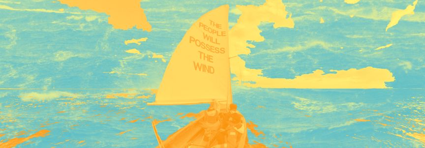 An example collage, which has a sailing ship that says "The people will possess the wind"