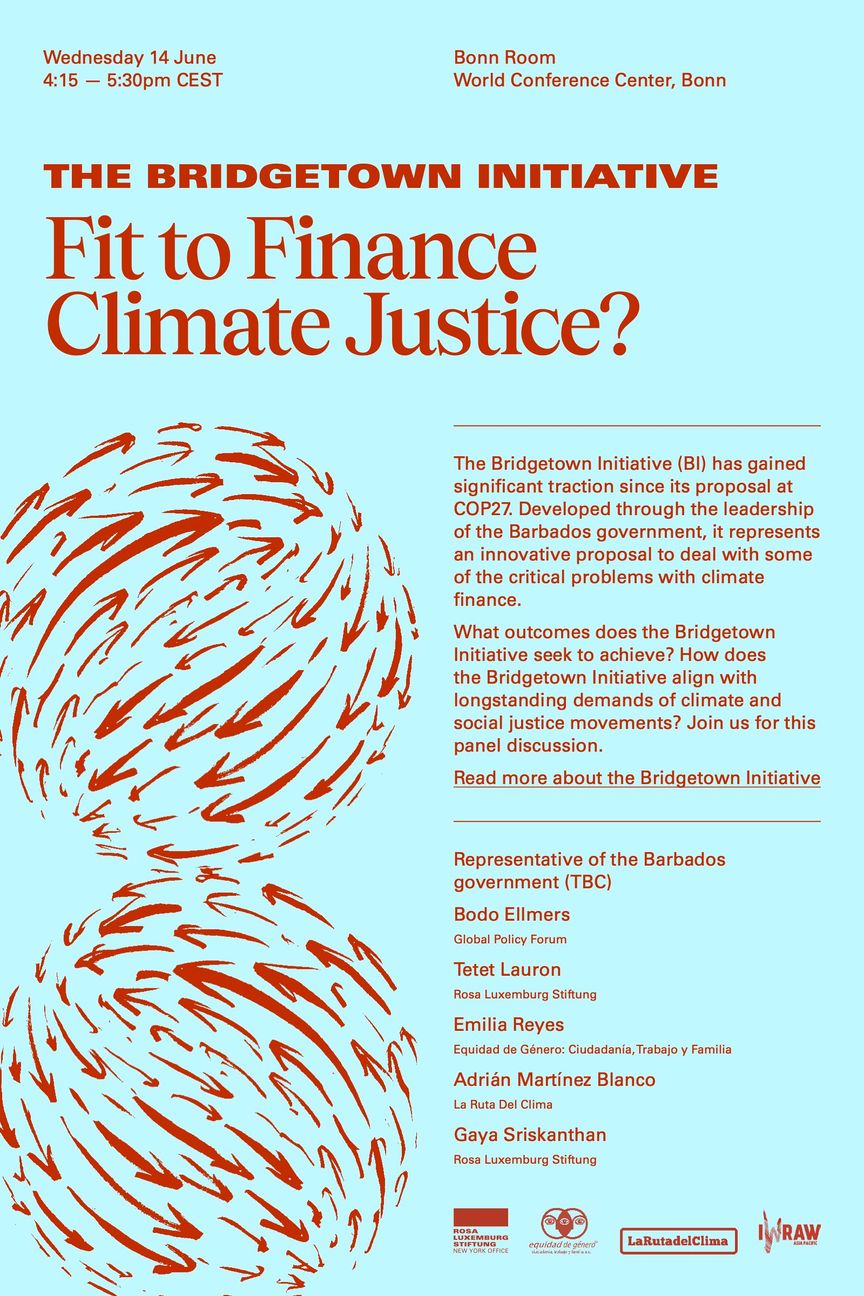 Event flyer for the "Fit to Finance Climate Justice" event
