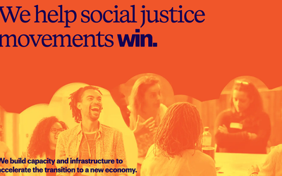 NEON's homepage banner. Large text says "We help social justice movements win."