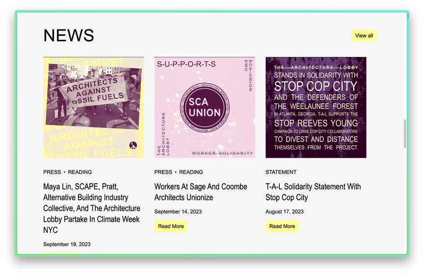 The News section of the homepage, with three posts visible